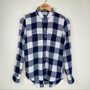 Gap Boyfriend Fit Plaid Flannel Button Down Collared Top Blue White XS